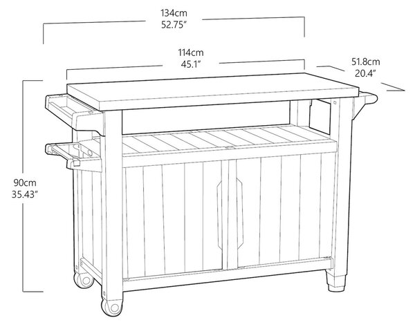 Keter UNITY XL 207 l multifunkcionális kertigrillezőasztal, grafit, 134 x 52 x 90 cm
