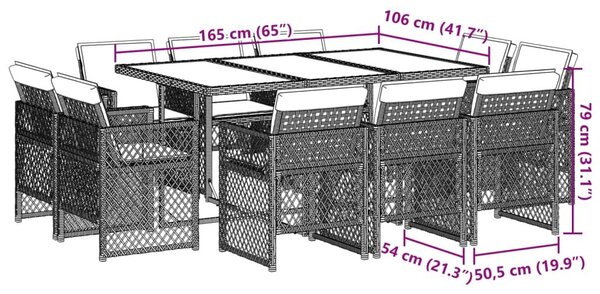 VidaXL 11 részes szürke polyrattan kerti ülőgarnitúra párnákkal