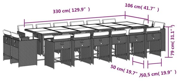 VidaXL 17 részes fekete polyrattan kerti étkezőgarnitúra párnákkal