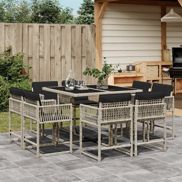 VidaXL 9részes világosszürke polyrattan kerti étkezőgarnitúra párnával