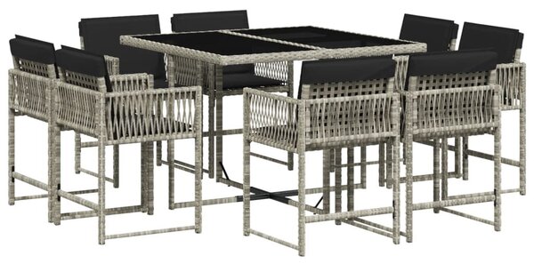 VidaXL 9részes világosszürke polyrattan kerti étkezőgarnitúra párnával