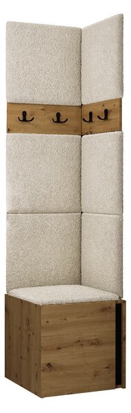 Előszoba garnitúra Pinis XXI, 186x42x46cm, Világosbarna, Fekete, Artisan tölgy, Kárpit, Laminált forgácslap
