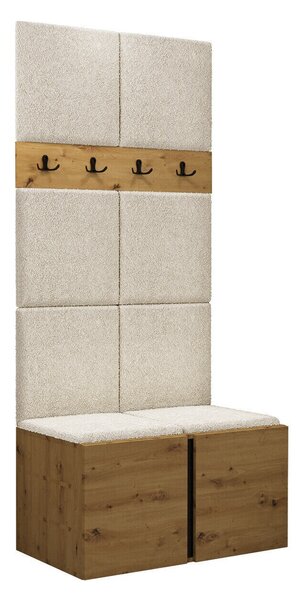Előszoba garnitúra Pinis IV, 186x84x46cm, Világosbarna, Fekete, Artisan tölgy, Kárpit, Laminált forgácslap