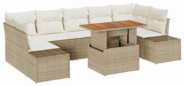 VidaXL Kerti Kanapé Szett tárolóval 8 pcs Bézs Poli rattan