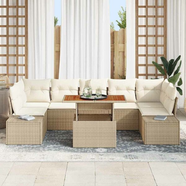 VidaXL Kerti Kanapé Szett tárolóval 8 pcs Bézs Poli rattan