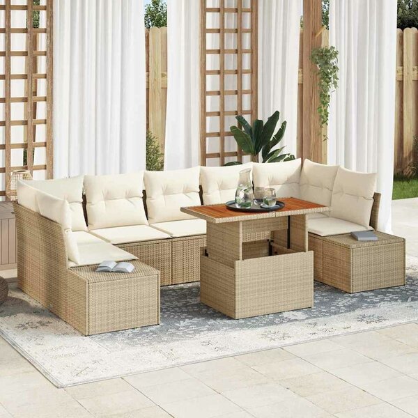 VidaXL Kerti Kanapé Szett tárolóval 8 pcs Bézs Poli rattan