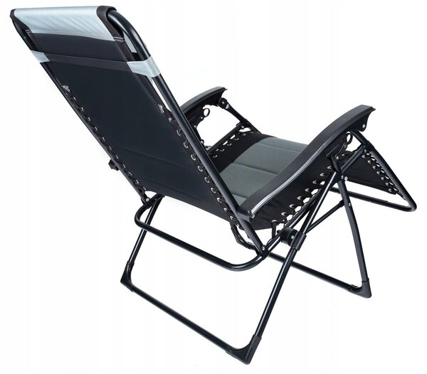 Siesta összecsukható gravitációmentes napozóágy strandra vagy kertbe, fejtámlával, 175x75x110 cm, fekete szürke
