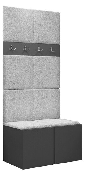 Előszoba garnitúra Pinis IV, 186x84x46cm, Világosszürke, Grafit, Kárpit, Laminált forgácslap