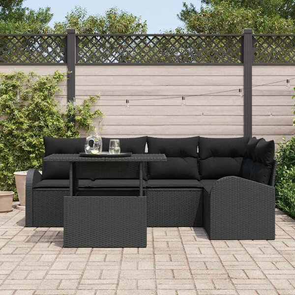 VidaXL Kerti Kanapé Szett párnával tárolóval 6 pcs Fekete Poli rattan