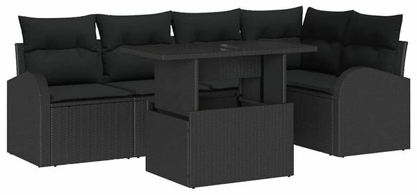 VidaXL Kerti Kanapé Szett párnával tárolóval 6 pcs Fekete Poli rattan