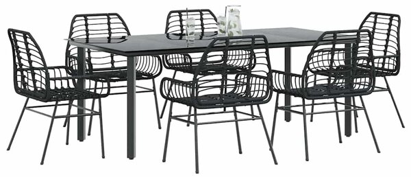 VidaXL 7 részes fekete polyrattan üveg kerti étkezőgarnitúra