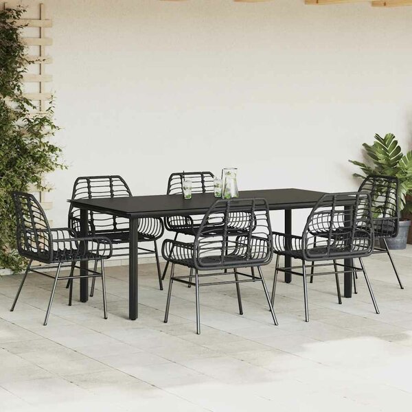 VidaXL 7 részes fekete polyrattan üveg kerti étkezőgarnitúra