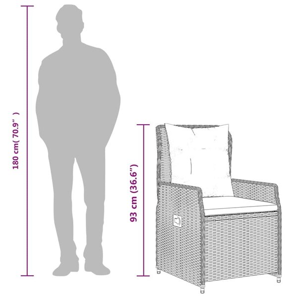 VidaXL 5 részes barna polyrattan kerti étkezőgarnitúra párnákkal