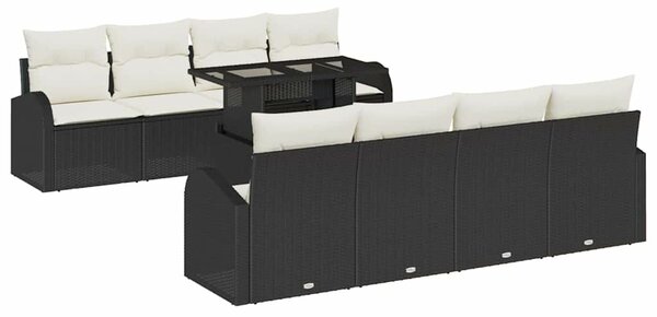 VidaXL Kerti Kanapé Szett párnával tárolóval 9 pcs Fekete Poly Rattan