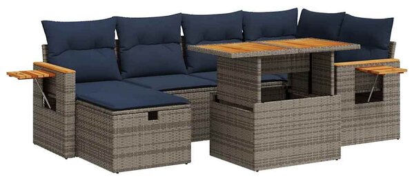 VidaXL 7 részes szürke polyrattan akácfa kerti ülőgarnitúra párnával