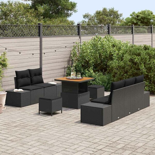 VidaXL Kerti Kanapé Szett párnával tárolóval 8 pcs Fekete Poli rattan