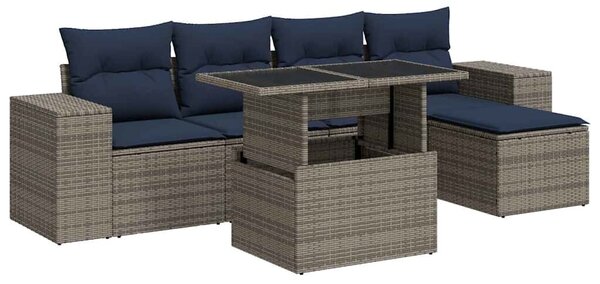 VidaXL 6 részes szürke polyrattan akácfa kerti ülőgarnitúra párnákkal