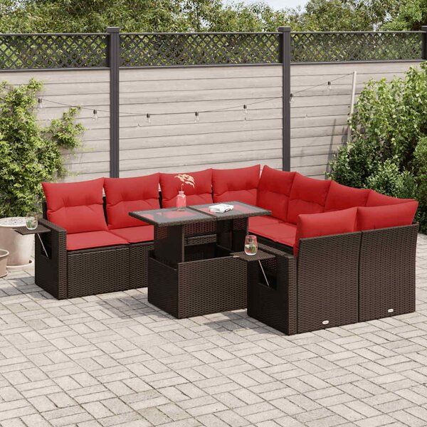 VidaXL 9 részes barna polyrattan akácfa kerti ülőgarnitúra párnákkal