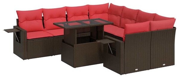 VidaXL 9 részes barna polyrattan akácfa kerti ülőgarnitúra párnákkal