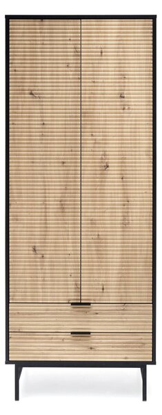 Gardróbszekrény Mircavu 106, Laminált forgácslap, Közepes sűrűségű farostlemez, 205x80x53cm, Fekete, Artisan tölgy