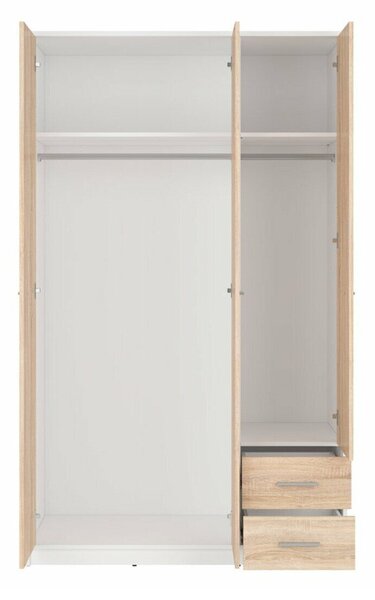 Gardróbszekrény Novsore 134, Laminált forgácslap, 197x119x55cm, Sonoma tölgy, Fehér