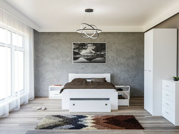 Hálószoba garnitúra Novsore 147, Laminált forgácslap, Fehér