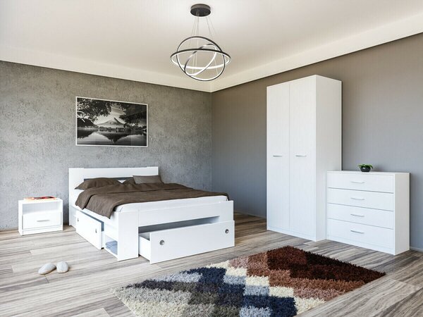 Hálószoba garnitúra Novsore 147, Laminált forgácslap, Fehér