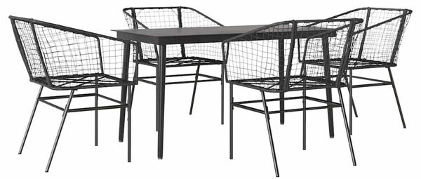 VidaXL 5 részes fekete polyrattan üveg kerti étkezőgarnitúra