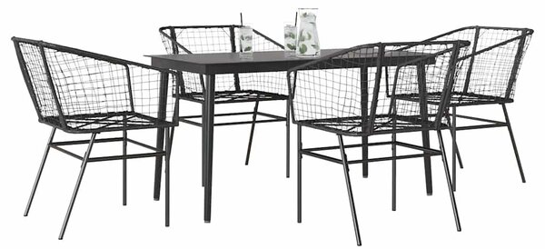 VidaXL 5 részes fekete polyrattan üveg kerti étkezőgarnitúra