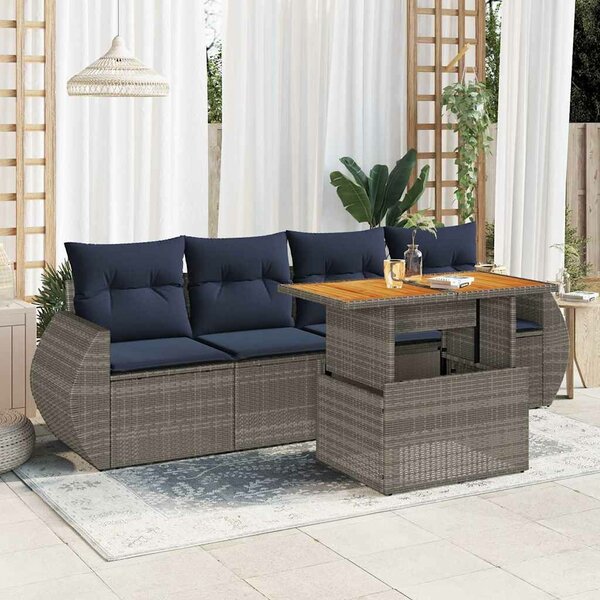 VidaXL 5 részes szürke polyrattan kerti ülőgarnitúra párnákkal