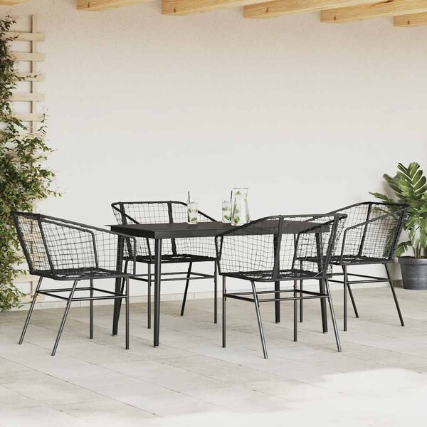 VidaXL 5 részes fekete polyrattan üveg kerti étkezőgarnitúra