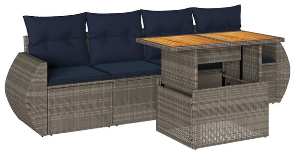 VidaXL 5 részes szürke polyrattan kerti ülőgarnitúra párnákkal