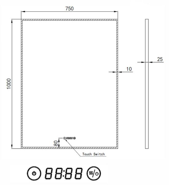 Welland Luxury-Line Sidlux LED tükör - fényerő + színhőfok állítás + páramentesítő + óra - 75 x 100 cm