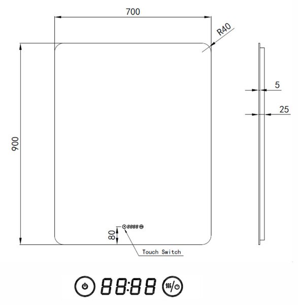 Welland Luxury-Line Jinzor LED tükör - fényerő + színhőfok állítás + páramentesítő + óra - 70 x 90 cm