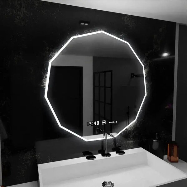 LED tükör 70 cm, POLIGON MotionGlow Marcello érzékelő, páramentesítő rendszer, óra és hőmérő, fényerő-szabályozható 084