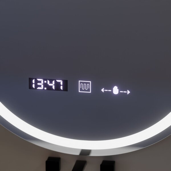 Ovális LED Tükör, 50x80cm, MotionGlow páramentesítő rendszerrel, órával és hőmérővel, szabályozható fényerővel