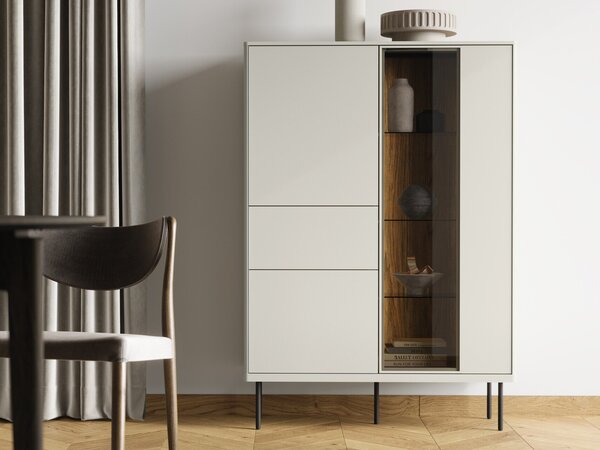Könyvespolc Voloma 101, Fiókokkal, Ajtókkal, Edzett üveg, Laminált forgácslap, 140x99x41cm, Kasmír, Sötét tölgy