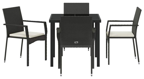 VidaXL Kert étkező szett párnával 5 pcs Fekete polirattan