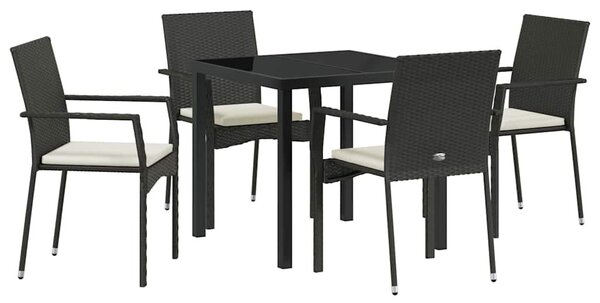VidaXL Kert étkező szett párnával 5 pcs Fekete polirattan