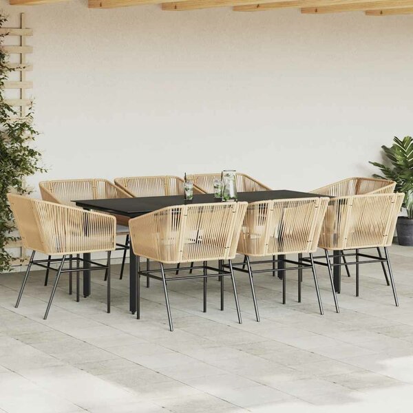 VidaXL 9 észes barna polyrattan üveg kerti étkezőgarnitúra párnával