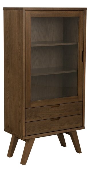 Könyvespolc Norsica Albene 108, Fiókokkal, Ajtókkal, Zárt, Edzett üveg, Laminált forgácslap, 145x72x36cm, Barna, Részben összeszerelt