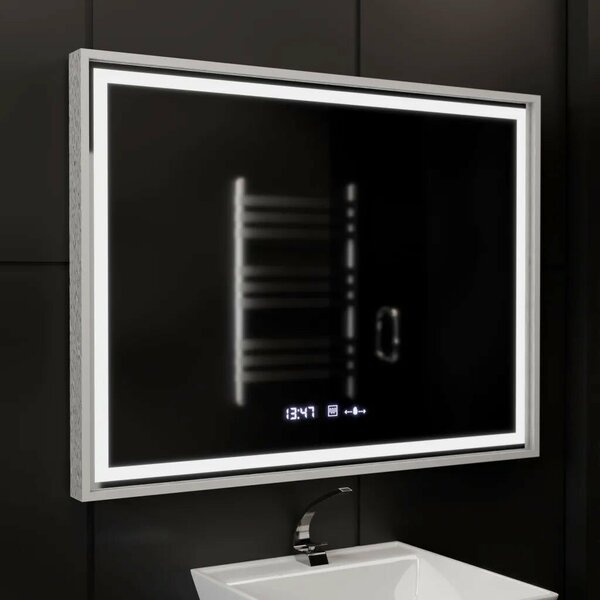 Téglalap alakú LED Tükör, 80x60cm, Verite Imperial Silver Motion Glow Marcello, Páramentesítő Rendszer, Óra és Hőmérő, Szabályoz