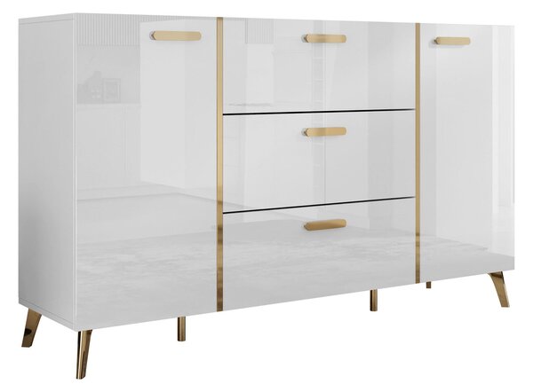 Komód Comfivo Capella I, Laminált forgácslap, 92x154x38cm, Aranysárga, Fényes fehér, Fehér