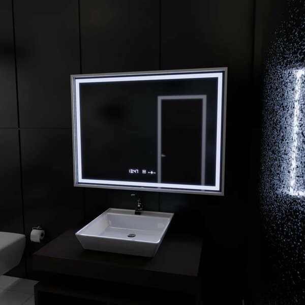 Téglalap alakú LED Tükör, 80x60cm, Verite Imperial Silver Motion Glow Marcello, Páramentesítő Rendszer, Óra és Hőmérő, Szabályoz