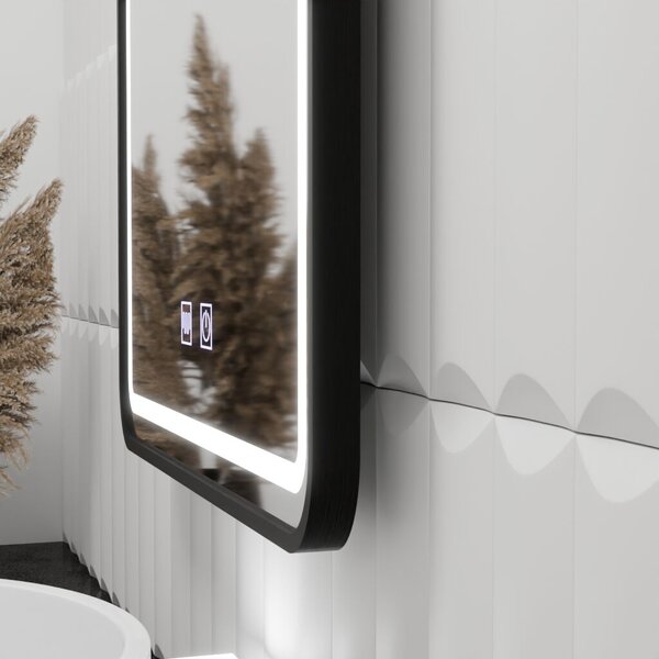 Téglalap alakú LED tükör 80x60cm – EDGE Touch páramentesítő rendszer, fekete keret