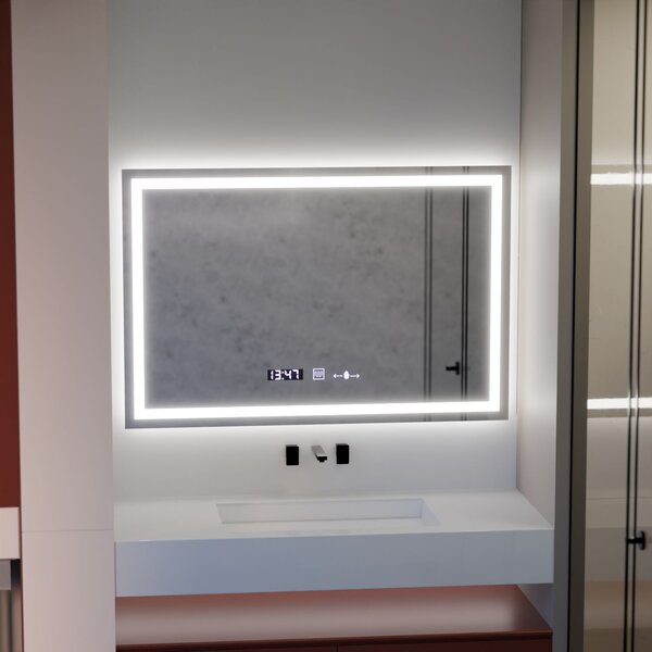 Téglalap alakú LED tükör 120x80cm mozgásérzékelővel, páramentesítővel, órával és hőmérővel, szabályozható fényerővel