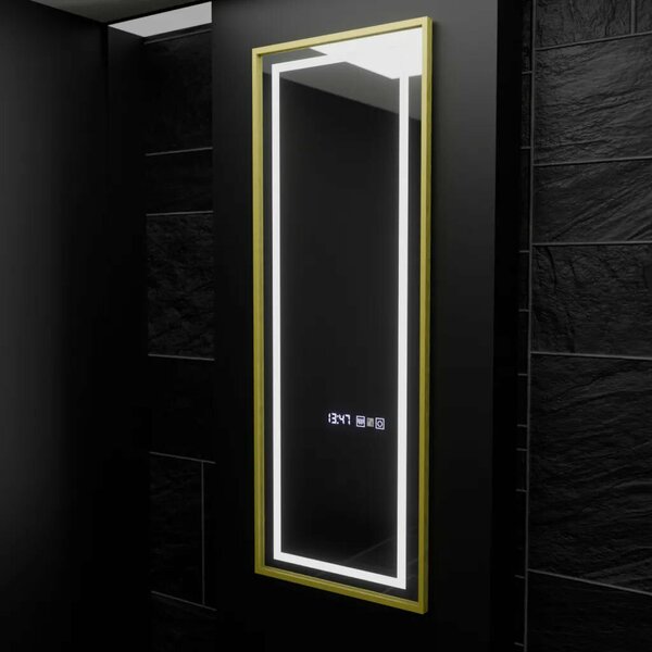 Téglalap alakú LED Tükör, 45x140cm, Elena Radar Szenzor Marcello, Páramentesítő Rendszer, Óra és Hőmérő, Szabályozható Fényerő