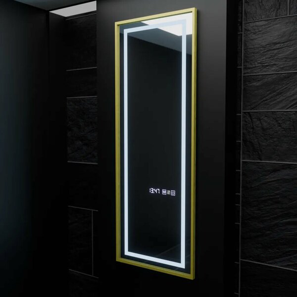 Téglalap alakú LED Tükör, 45x140cm, Elena Radar Szenzor Marcello, Páramentesítő Rendszer, Óra és Hőmérő, Szabályozható Fényerő