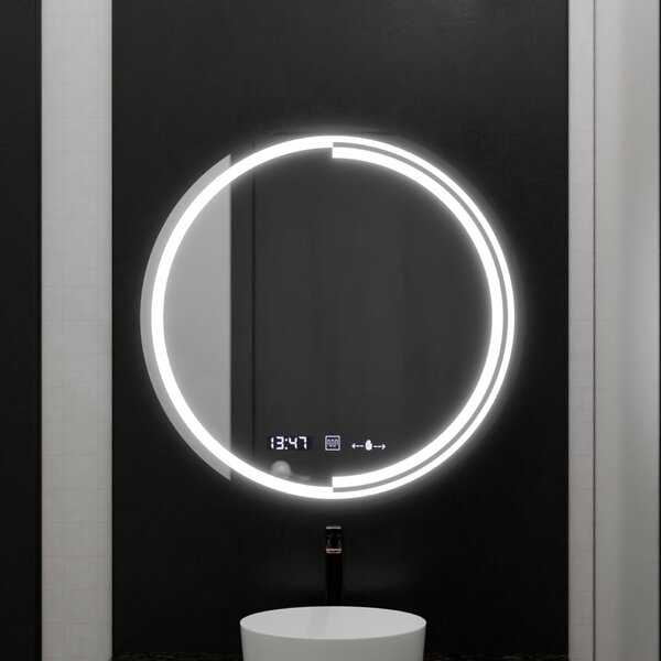 Kerek LED tükör, 60 cm, MotionGlow érzékelő Consuel Marcello, Páramentesítő rendszer, Óra és hőmérő, Szabályozható fényerő