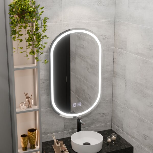 Ovális LED tükör 50x80, Velara Touch, páramtalanító, fényerősség-szabályozással